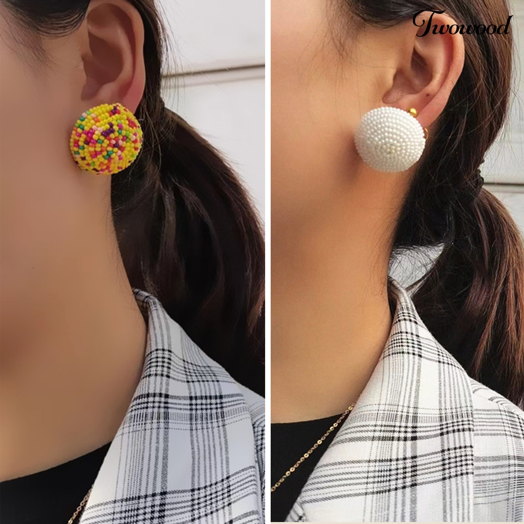 1 Pasang Anting Manik-Manik Bulat Mini Handmade Warna-Warni Gaya Vintage Bohemian Untuk Pesta