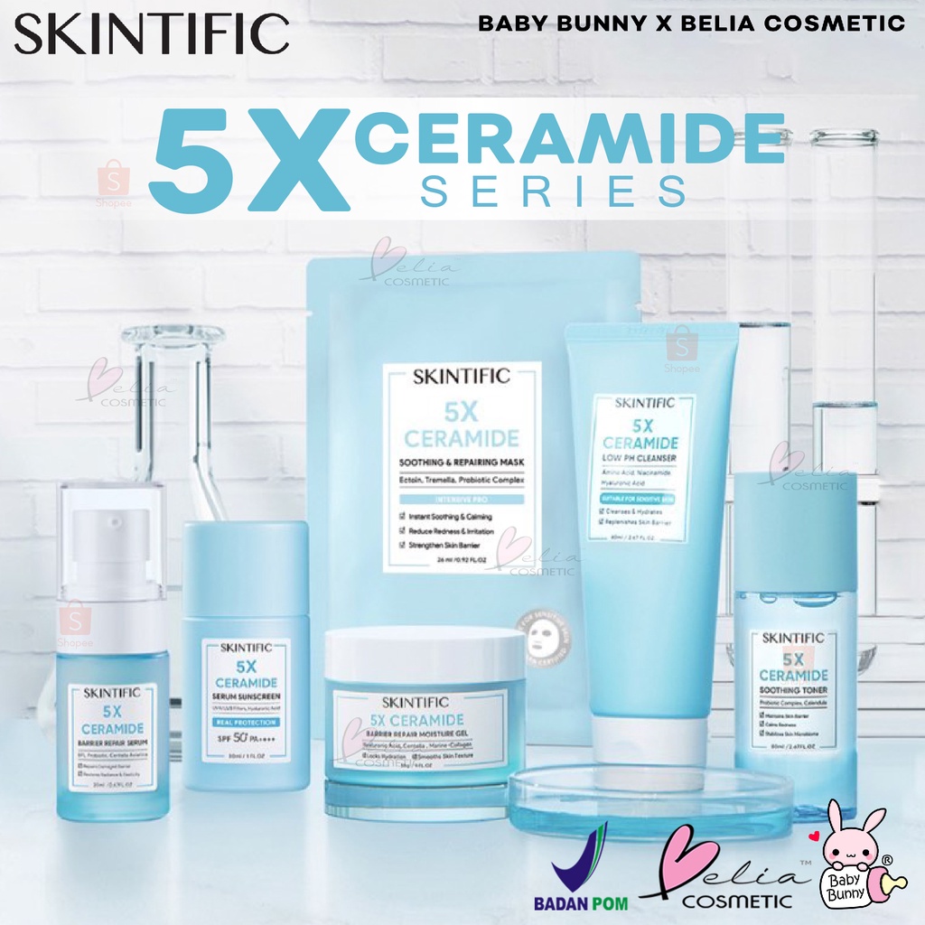 ❤ BELIA ❤ SKINTIFIC 5X Ceramide Series | Moisturzer | Cleanser | Soothing Toner | Serum Sunscreen | Repairing Mask | Repair Serum | BPOM