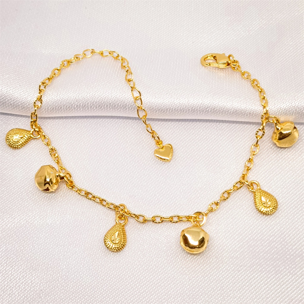 Gelang Tangan Titanium Motif Wanita Jennifer Adjustable Disesuaikan Ukuran Lonceng Lapis Emas 18k Bola Kristal Berlian Xuping Perhiasan Bangle
