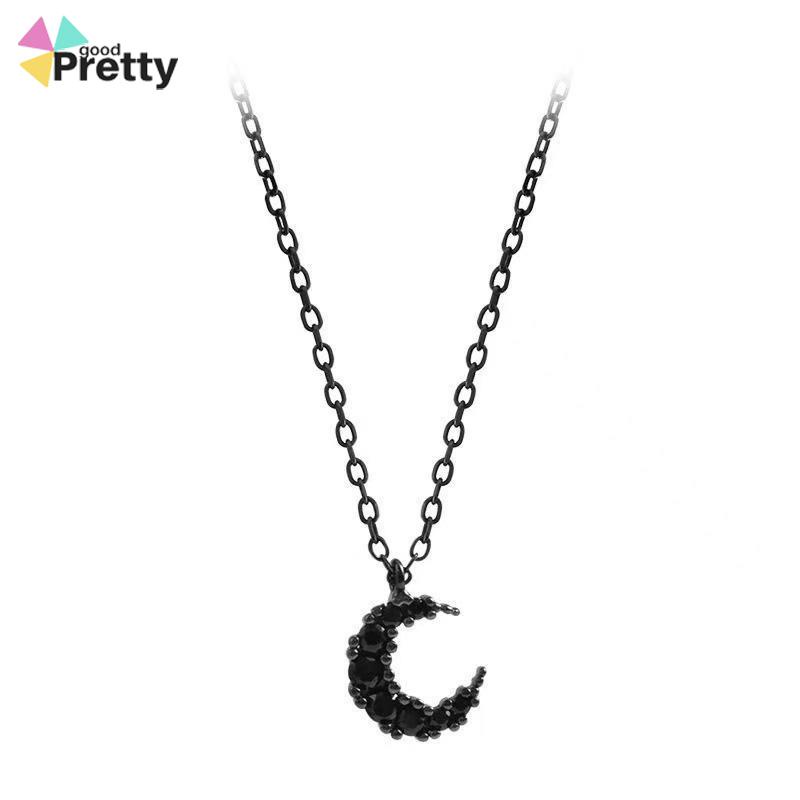 Kalung Liontin Korea Bulan Berlian Hitam Kalung  Rantai Tulang Selangka Untuk Wanita - PD