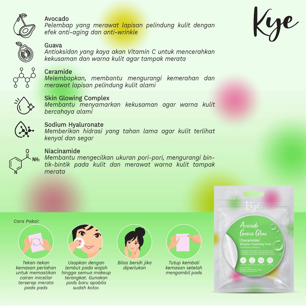 ⭐BAGUS⭐ KYE Micellar Cleansing Pads 15 Sheet | Avocado Guava Watermelon Blueberry Glow