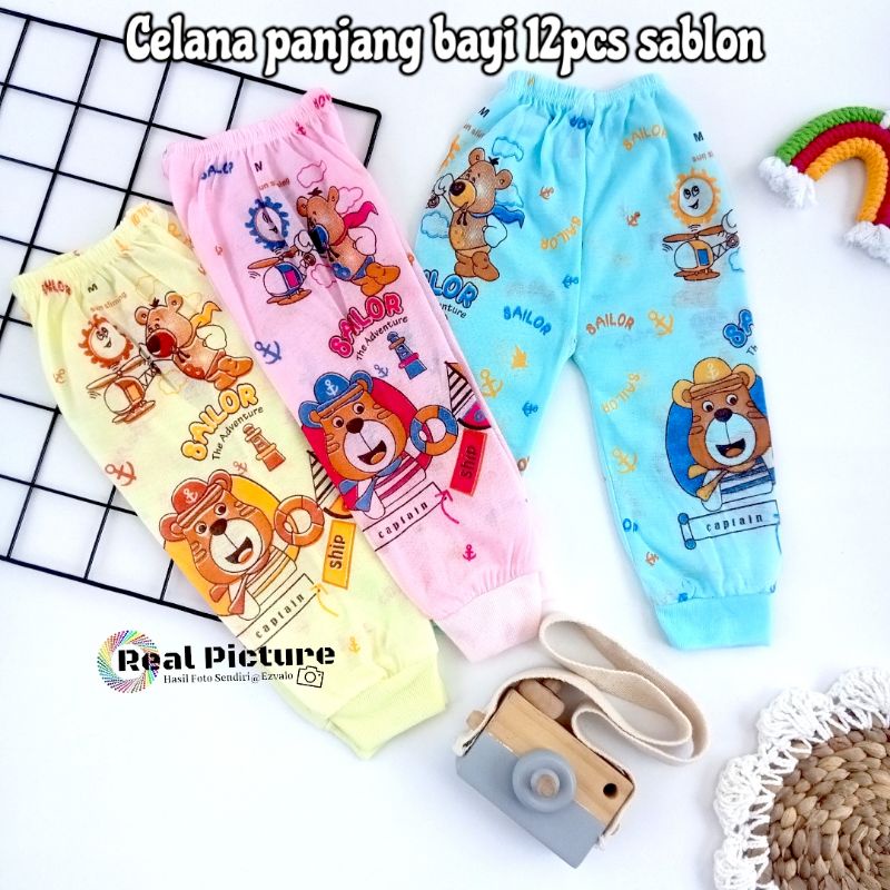 CPM - 12 pcs Celana panjang bayi sablon Murah