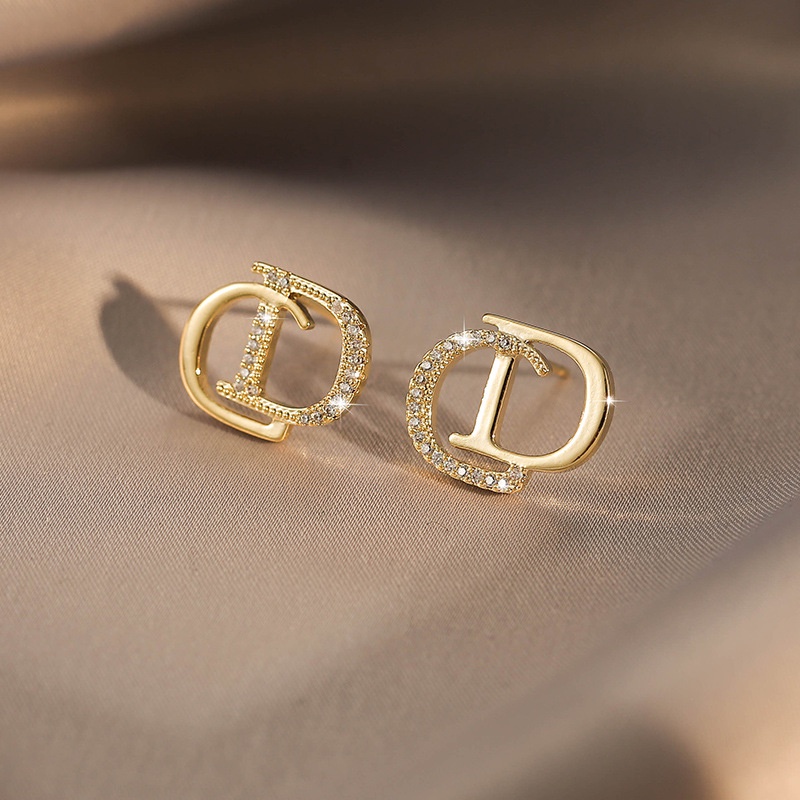 Anting Silver Needle 925 Desain Huruf CD Model Simple