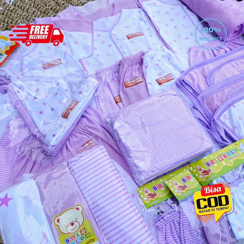 SALE 7.7 - 50 PCS Paket Lahiran Super Hemat Komplit Baju Bayi Baru Lahir Paket Hemat Bayi Baru Lahir Serian Lilac