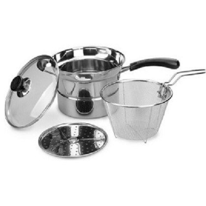 Panci Deep Fryer Stainless Multifungsi - 22 cm 3 in1 Bisa untuk Menggoreng, Merebus, dan Mengukus