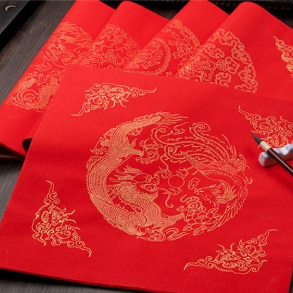 Mxbeauty New Year Red Xuan Paper Blank Tebal Berkah Good Luck Kertas Kaligrafi Naga Tradisional