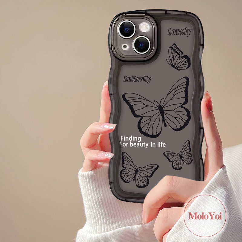 Soft Case Tpu Motif Kupu-Kupu Hitam Retro Untuk iPhone 11 7Plus 12 13 14 Pro Max XR 6s 6 8 7 14 Plus X XS Max SE 2020