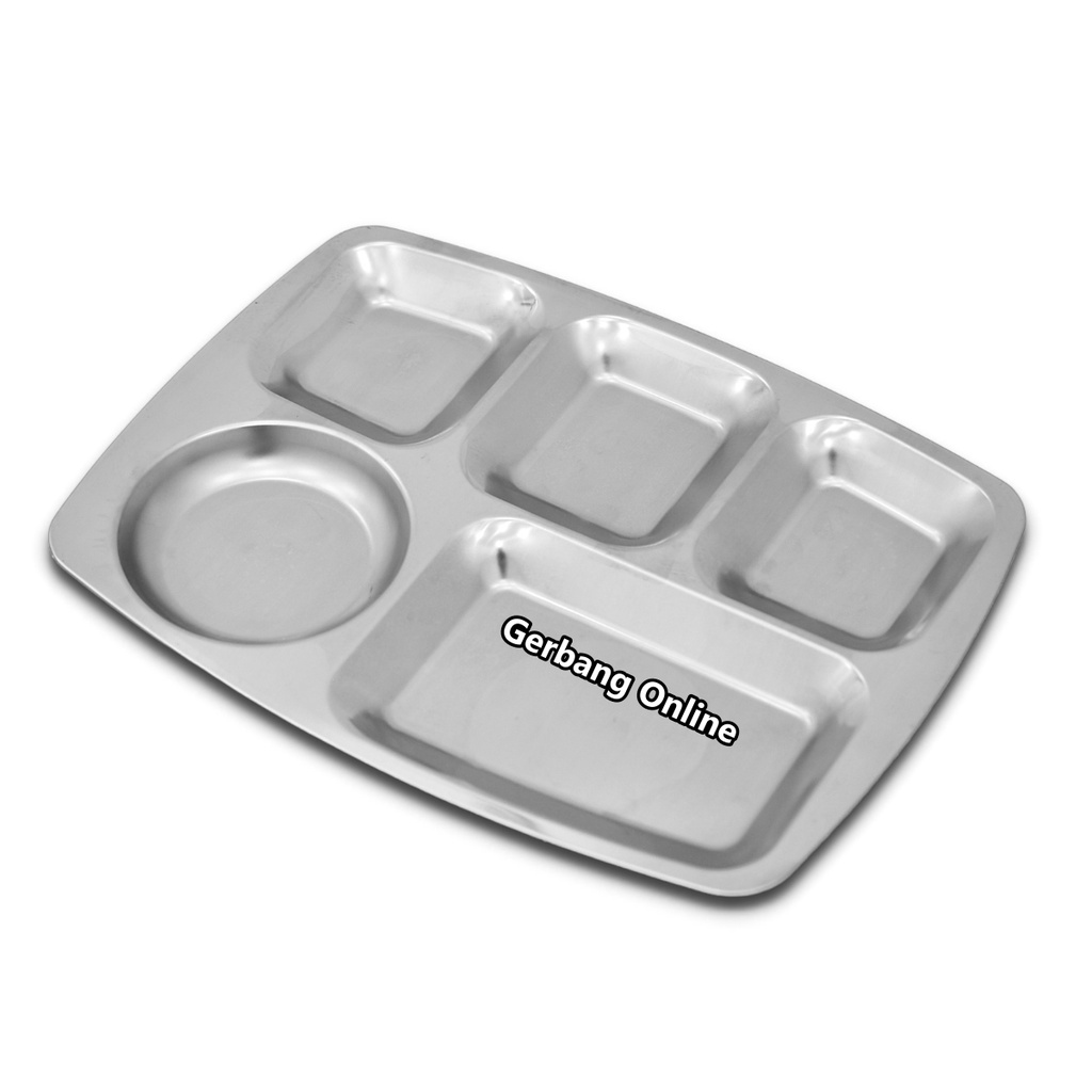 Piring Sekat 5 Stainless Nampan Food Tray India Asrama Food Grade Besar