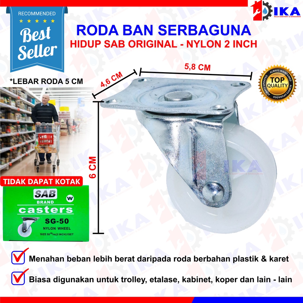 Roda Kastor Plate Pvc Nylon Hidup 2 inch, Caster SKK 2 inch. Troly Troley Etalase (1 pcs)