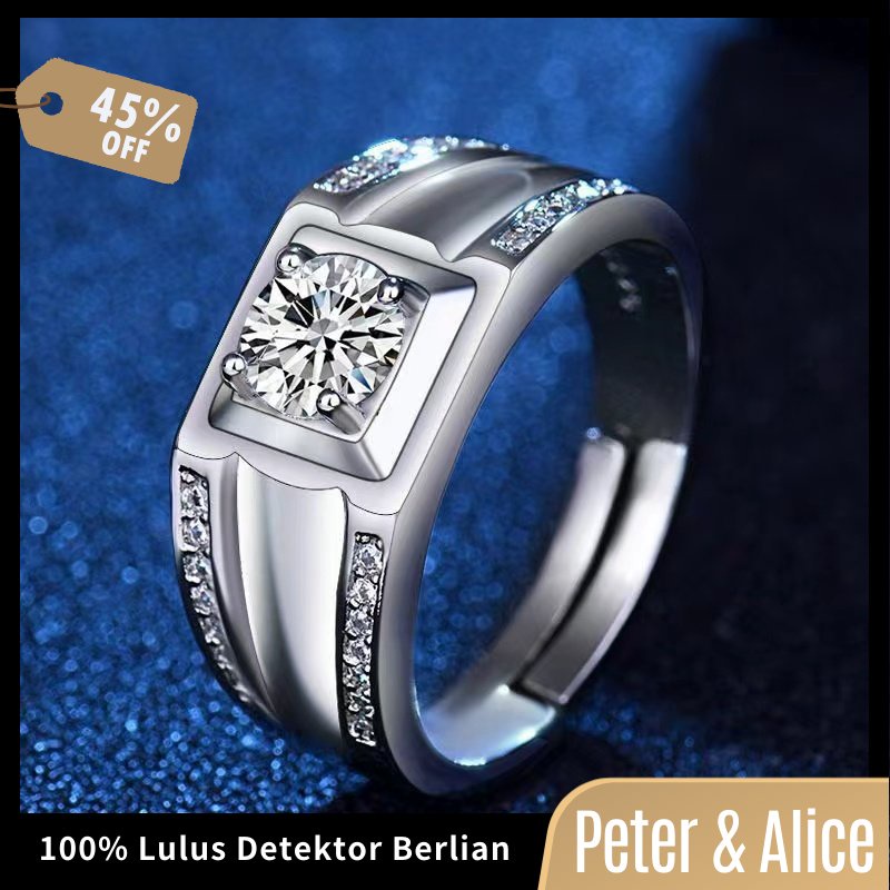 Peter & Alice Cincin Pertunangan Pria 1 Ct Moissanite,925 Platina Berlapis Perak