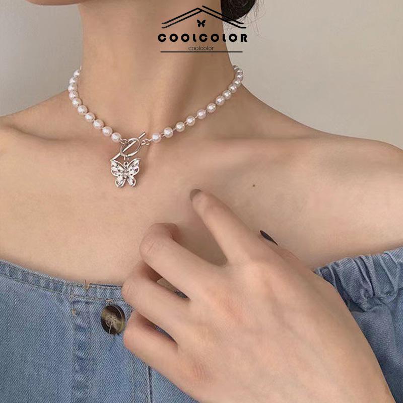 COD❤️Kalung Mutiara Kristal  Korea Kalung Anti Karat Dan Anti Luntur Perak Liontin Rantai  Perhiasan Bisa disesuaikan Kalung lapisan ganda Fashion Aksesoris Wanita Murah