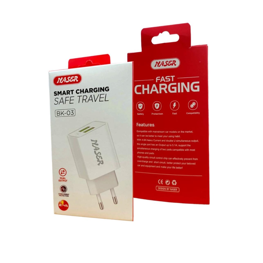 BATOK NASER BK-03 2USB/KEPALA CHARGER/KEPALA BATOK 2USB/BATOK CASAN