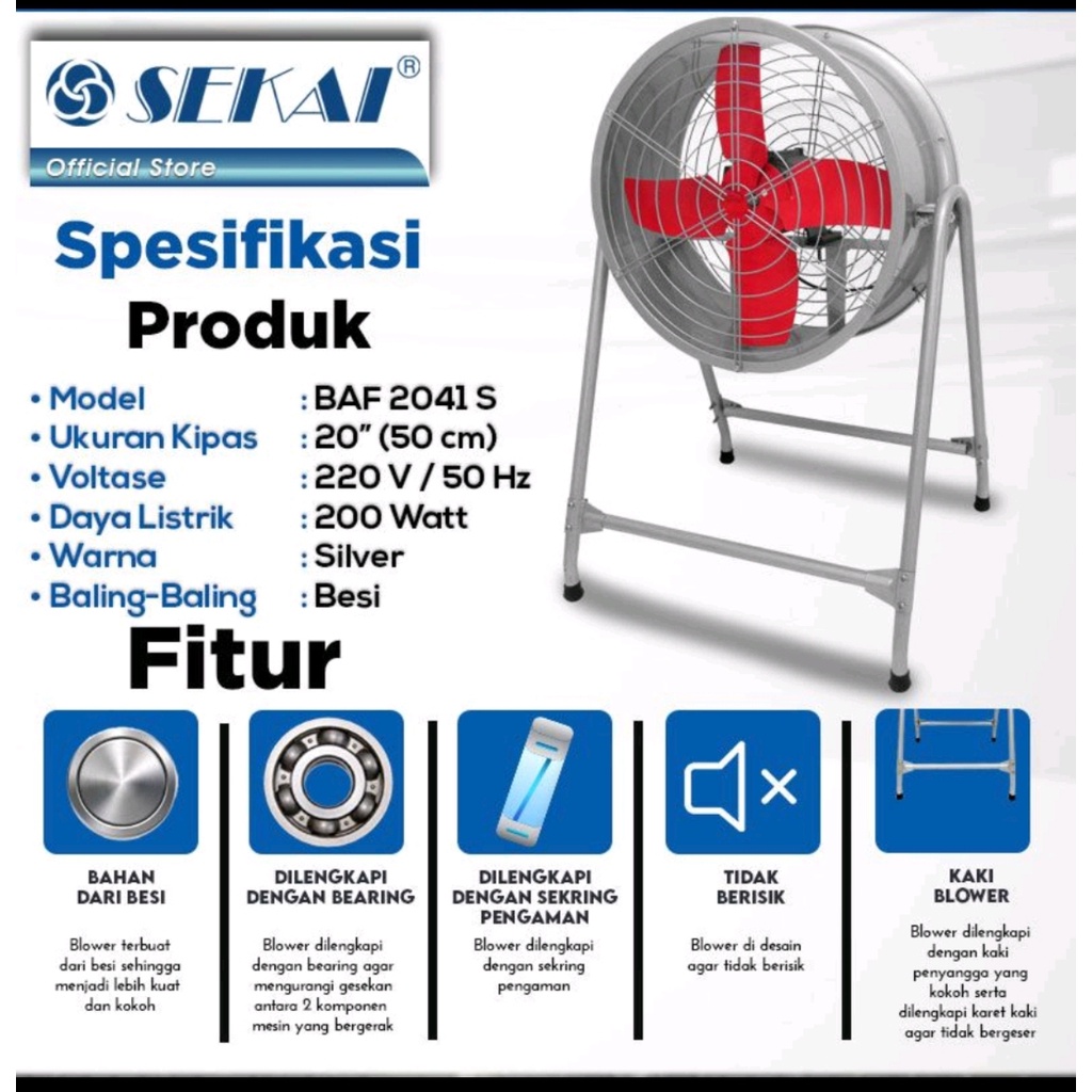 KIPAS ANGIN BESI BLOWER STAND FAN SEKAI 16 INCH TYPE BAF 1641 S