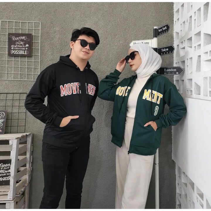 MOVE MEN Hoodie Zipper Sweater Jacket Pria Wanita Oversize Terkini Fashion Kasual Santai