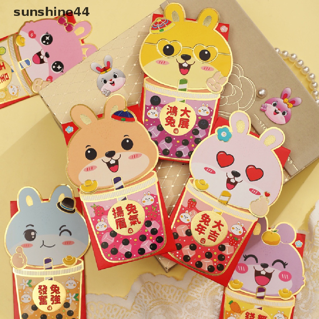 Sunshine 6Pcs Amplop Angpao Tahun Baru Cina / Imlek Gambar Kartun Kelinci 2023