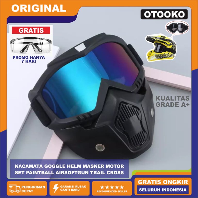 Kacamata Kaca Mata Motor Motocross Cross Kros Goggles Mask Skull Goggle Masker Helm Retro Full Face Helm Helem