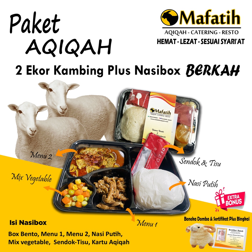 

Mafatih Aqiqah / Paket aqiqah anak laki laki 2 ekor kambing plus nasibox type berkah