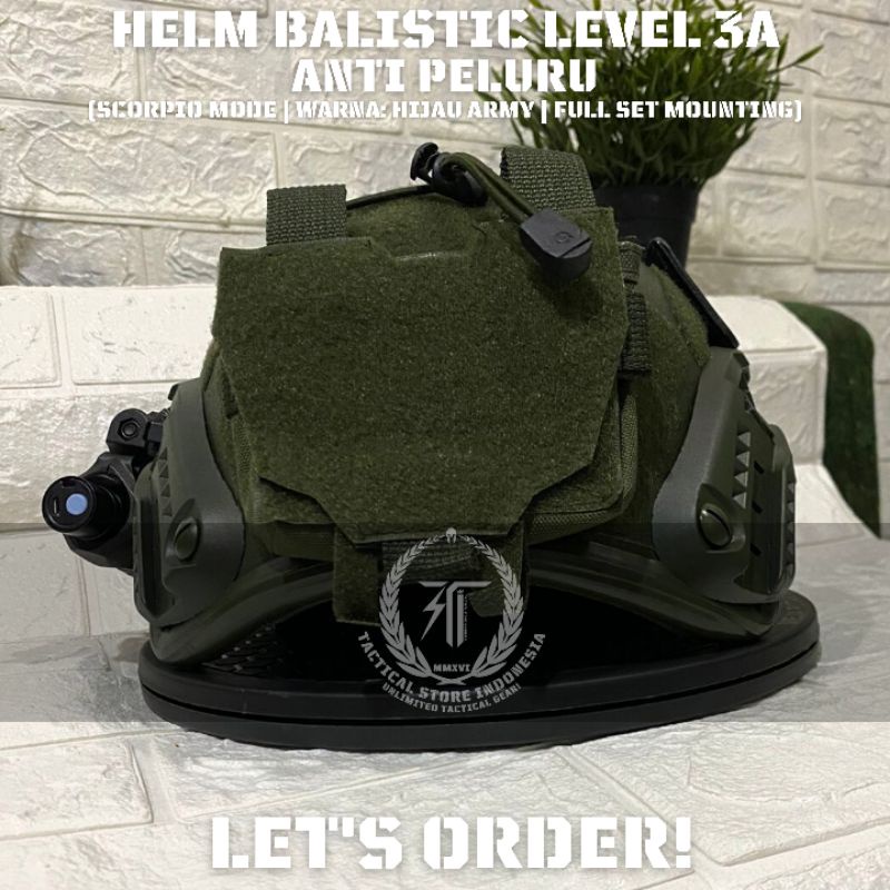 Helm Balistic Level 3 A Scorpio Mode Full Set dilengkapi mounting senter + senter + mounting nvg