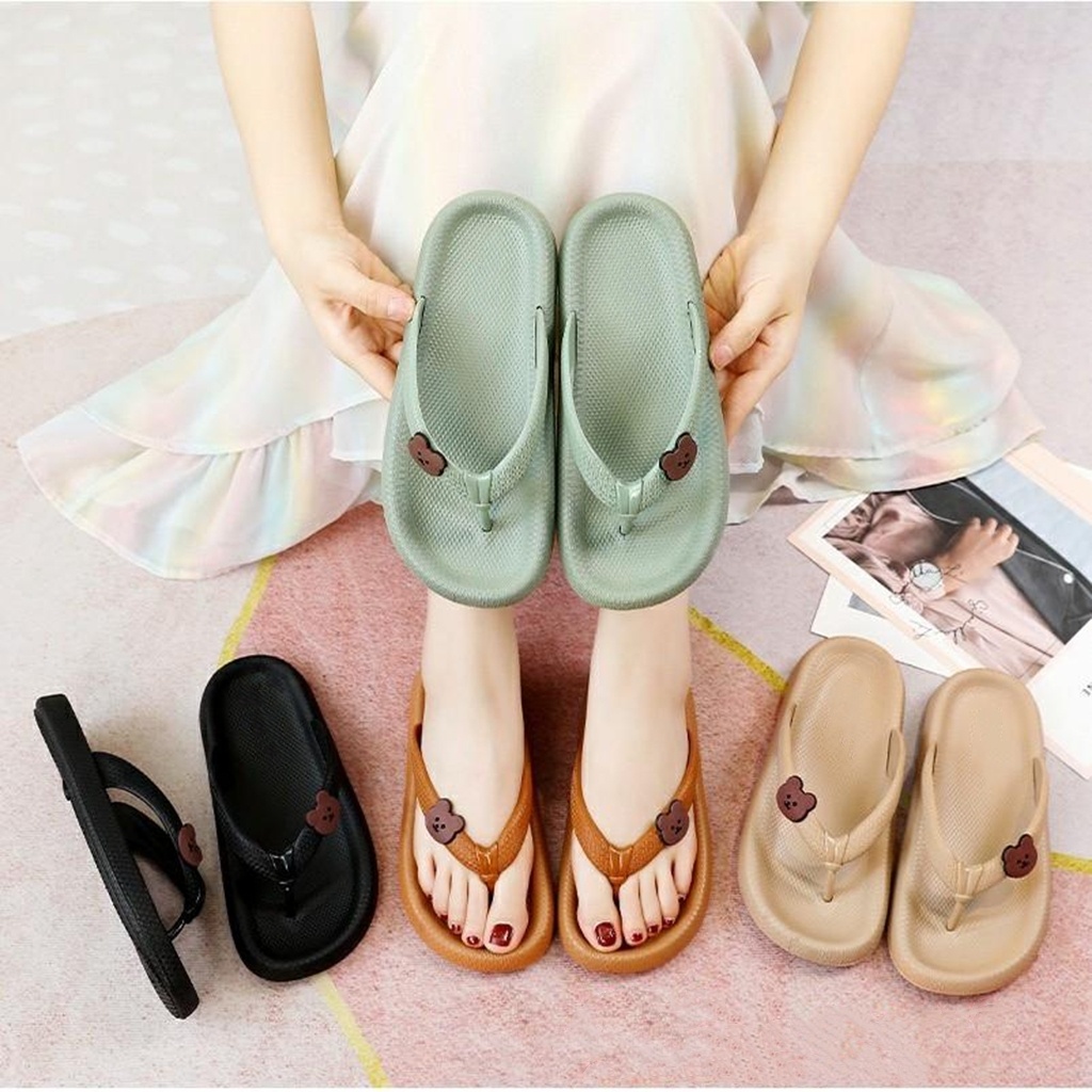 FY Sandal Jepit Karet Wanita Import Anti Slip Motif Bear Sandal Wanita Jelly Empuk High Quality