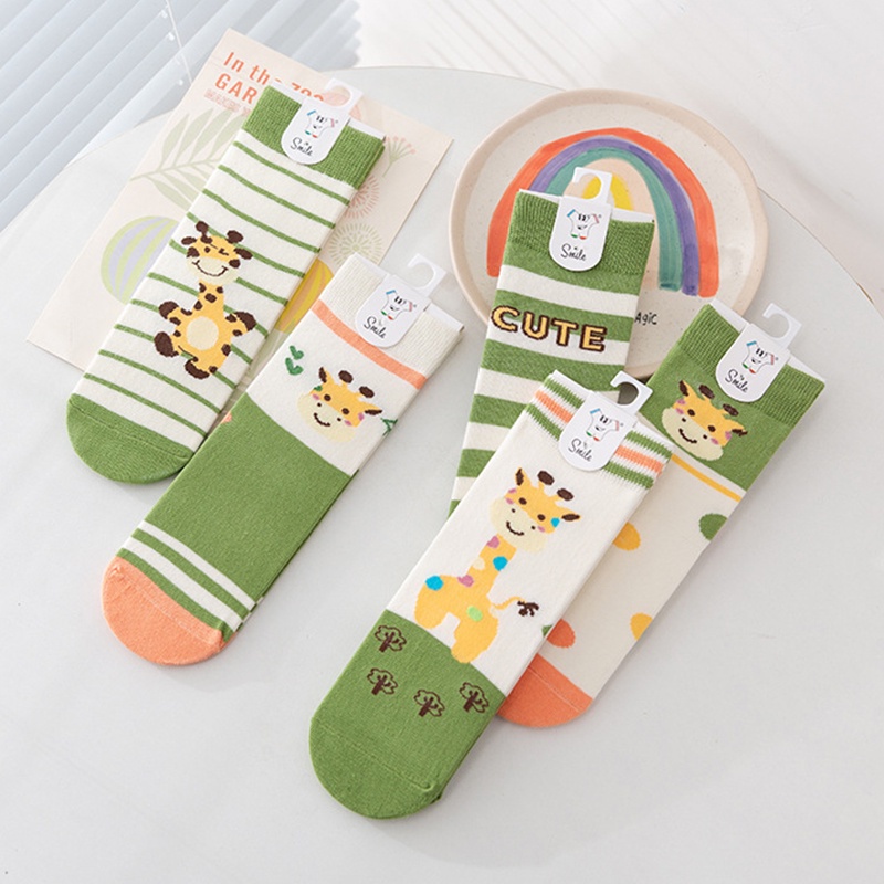 Kaos Kaki Anak Perempuan Motif Kartun Jerapah 1 Set 5 Pasang Fashion Style Anak Kecil Bahan Import KAAD