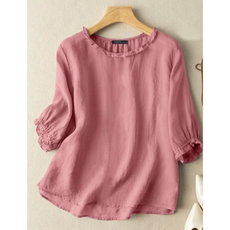 Kemeja Blouse Wanita Saloka Linen Polos Oversize