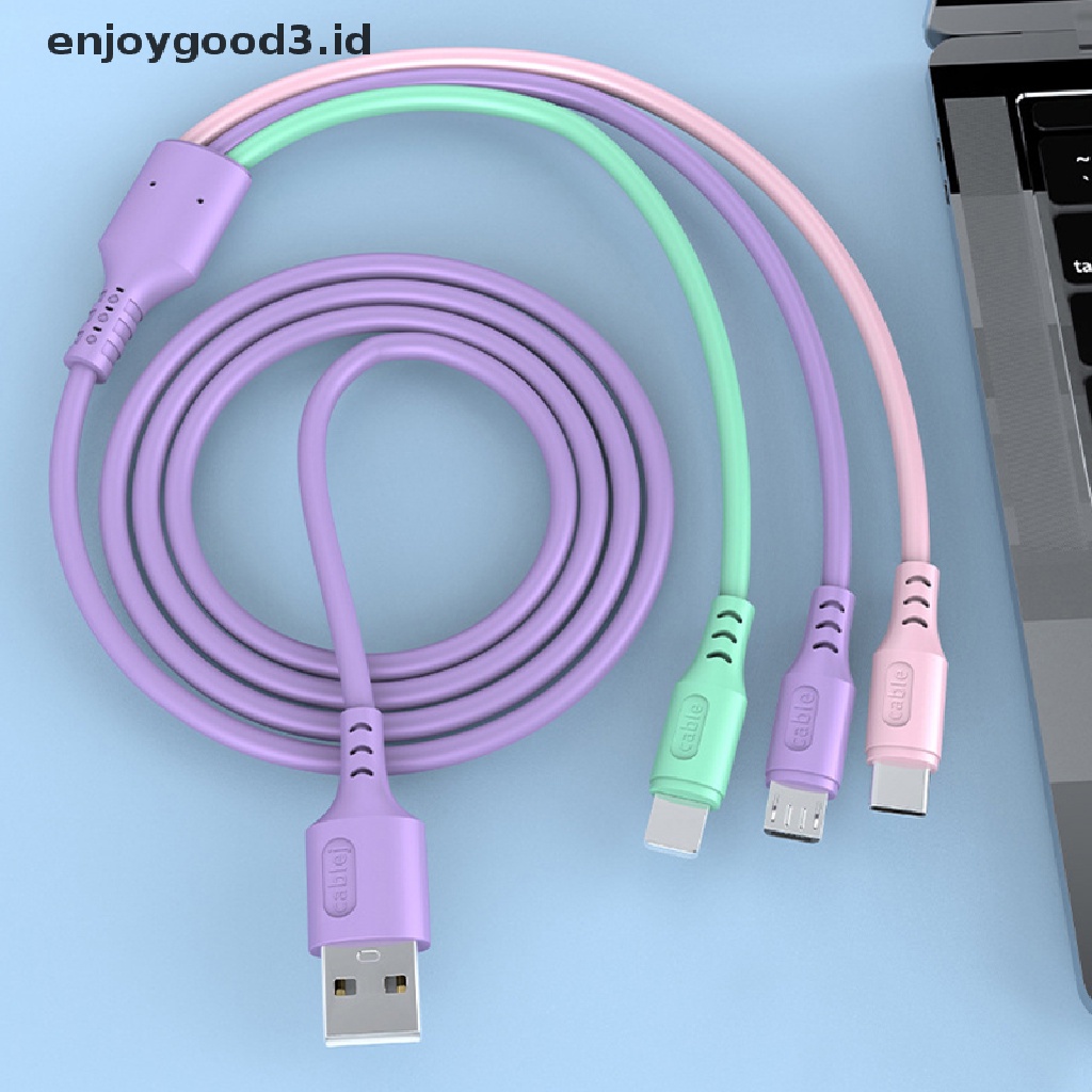 3 In 1 Kabel Data / Charger USB Tipe-C Fast Charging Untuk Apple / Android