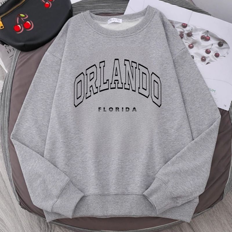 Basic Sweater Wanita Pria Dewasa Orlando Florida Tulisan lengkung