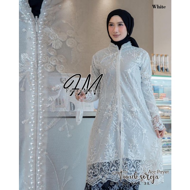 Permata Olshop / Setelan Kebaya Tunik Busui Tulle Payet Modern Seroja / Kebaya Modern / Kebaya Kondangan / Kebaya Pesta Mewah / Kebaya Wisuda / Kebaya Seragam / Kebaya Payet / Tunik Kebaya Jumbo Ld 125