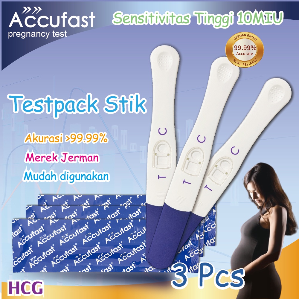 ACCUFAST Test Pack Kehamilan 3Pcs Satu Langkah HCG Kehamilan Kit Tes Cepat 10 Miu Sensitivitas Tinggi 99,99% Akurasi