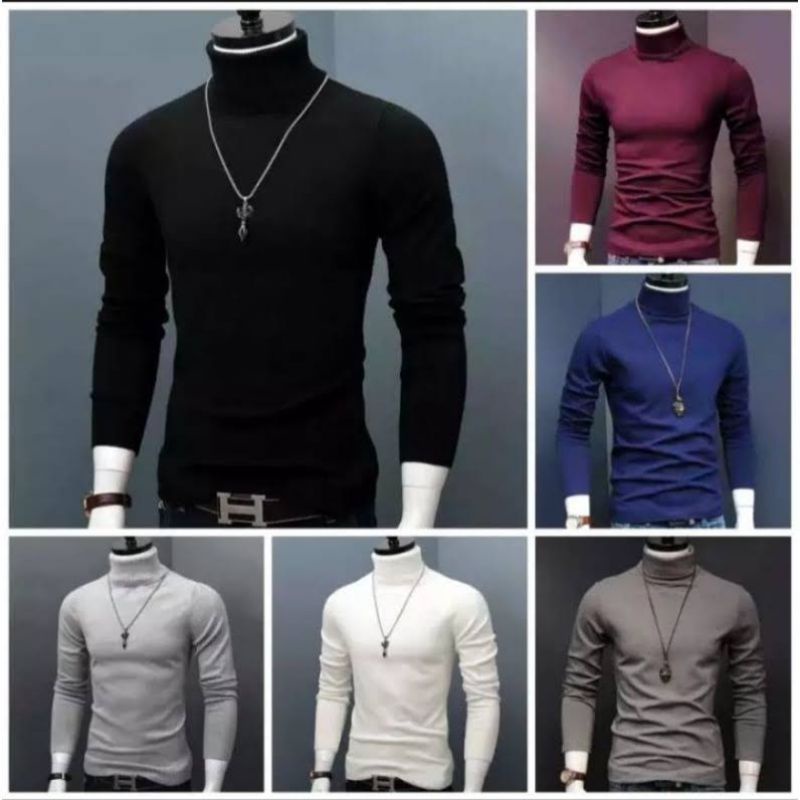 Baju kaos turtleneck kaos distro lengan panjang polos leher tinggi dalaman jas blazer pria