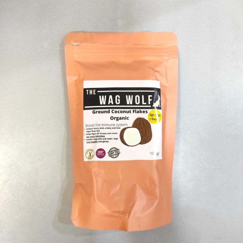 

The Wag Wolf Ground Coconut Flakes Organic Parutan Kelapa Organik untuk Snack Cemilan Anjing Kucing Dog Treats Treat Cat