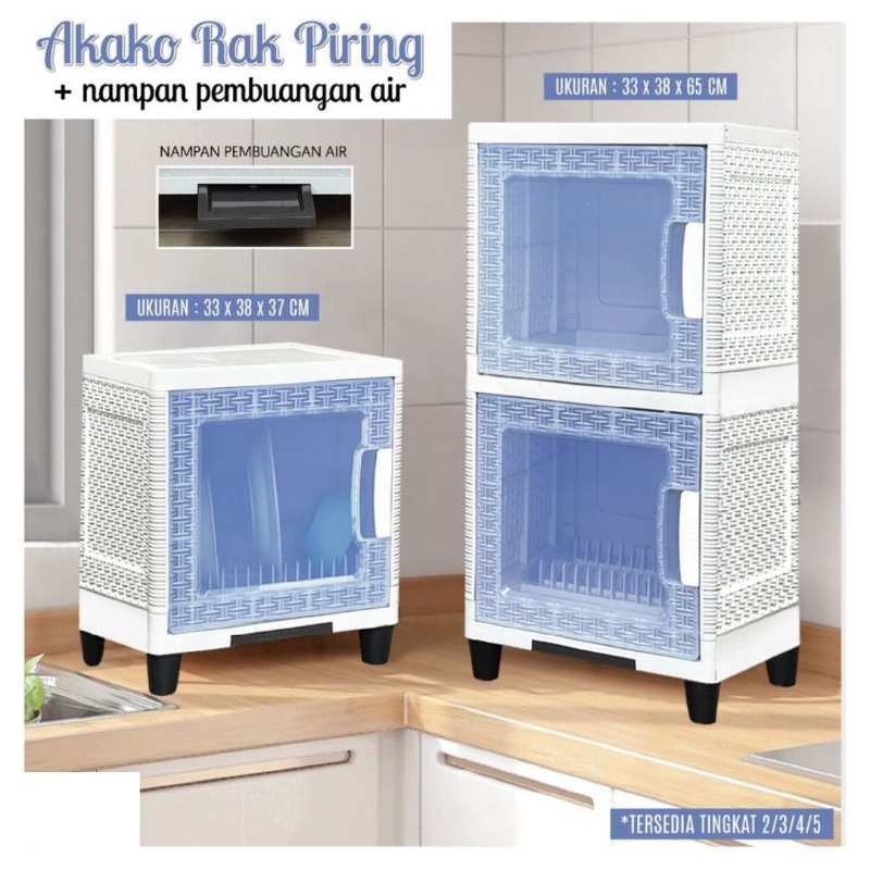 JNE JTR Akako Rak Piring 1,2,3 dan 4 Susun Plastik Pintu Transparan Mini Dish Rack Lemari Dapur Lema
