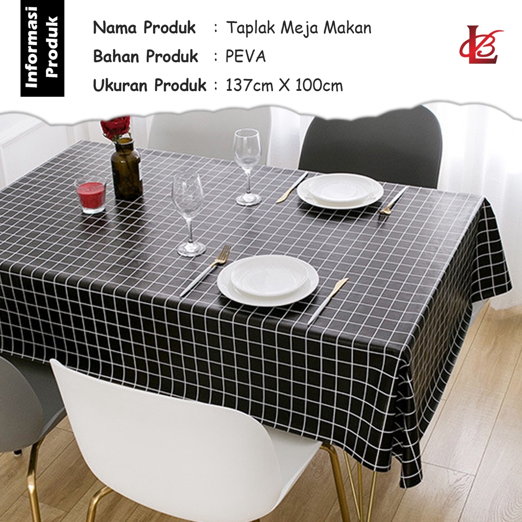 Taplak Meja Anti Air Anti Minyak Ukuran 137cm X 100cm / Tatakan Meja / Taplak Meja Makan Waterproof 137 X 100 / Taplak Meja Anti Air Motif Kotak Kotak Bahan PEVA 137 X 100 cm (D15-3C)