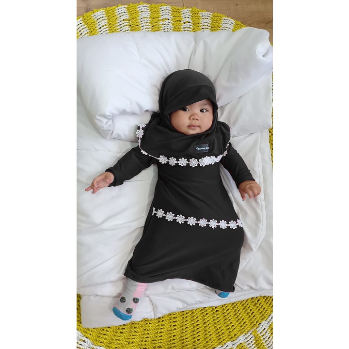 Gamis Hijab Renda Melati Bayi Balita Anak Perempuan Fashion Muslim Lucu Polos Katun 0-2 Tahun mocca