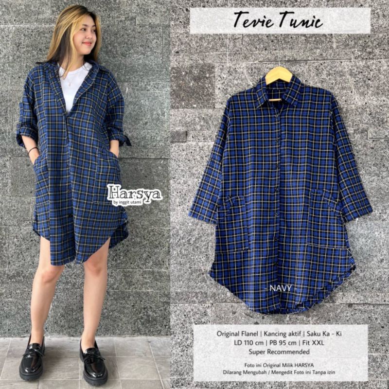 TEVIE TUNIK BY HARSYA / FLANEL TUNIK MUSLIMAH / Tunik wanita kotak-kotak Kekinian