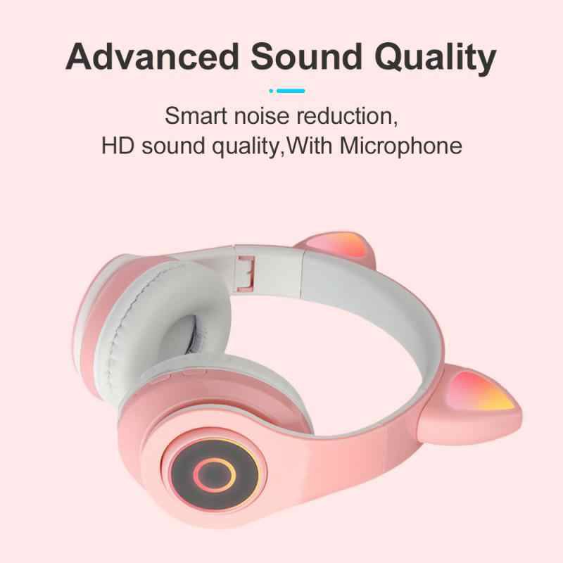 B39 JST28 Headset Anak Motif Kuping Kucing Bando Model Telinga / Handphone Bluetooth LED On-Ear Bass - ACS