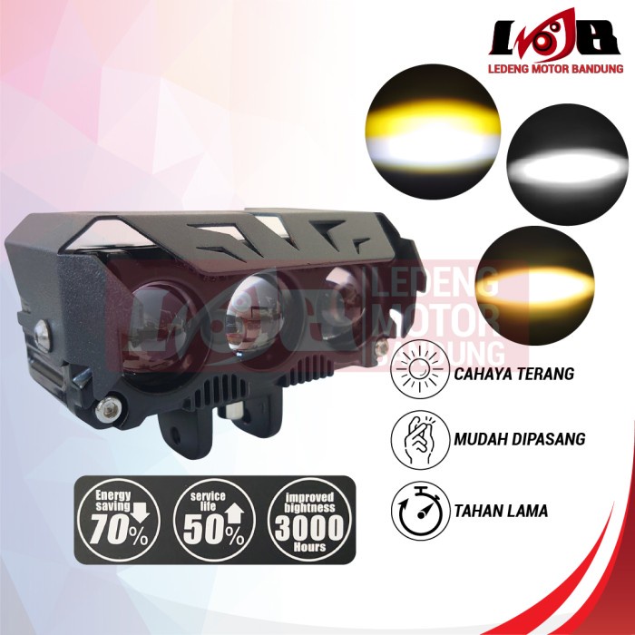 Lampu Sorot Led 3 Mata Lensa Laser Gun SQL3 QHigh Low HILo Motor Mobil