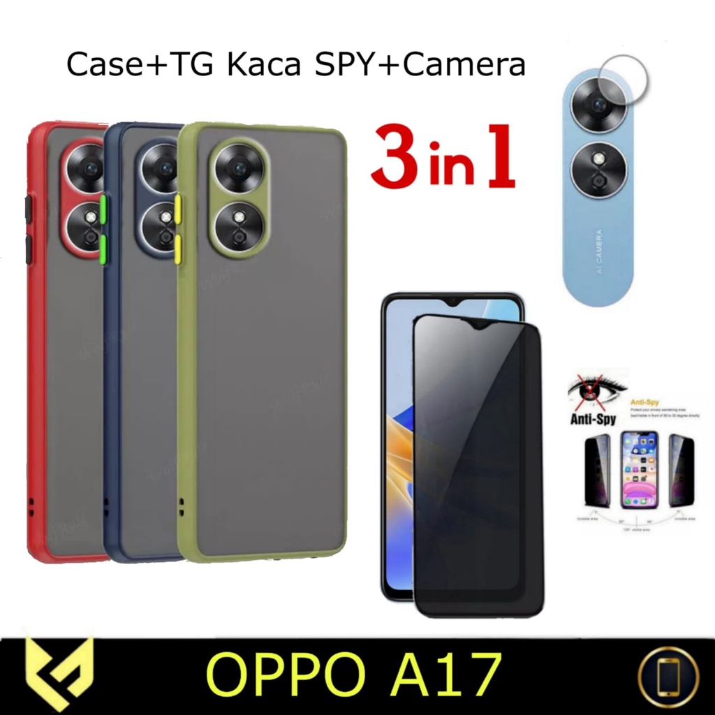 PROMO Paket 3IN1 Case AERO For OPPO A17 Case AERO Dove Color Free Tempered Glass &amp; Tempered Glass Pelindung Camera Belakang Handphone