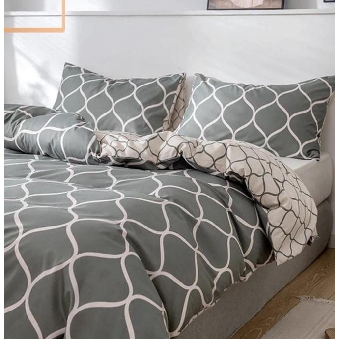Sprei Katun Jaxine Garis Geometri Motif Wavey Abu Mix Size Single