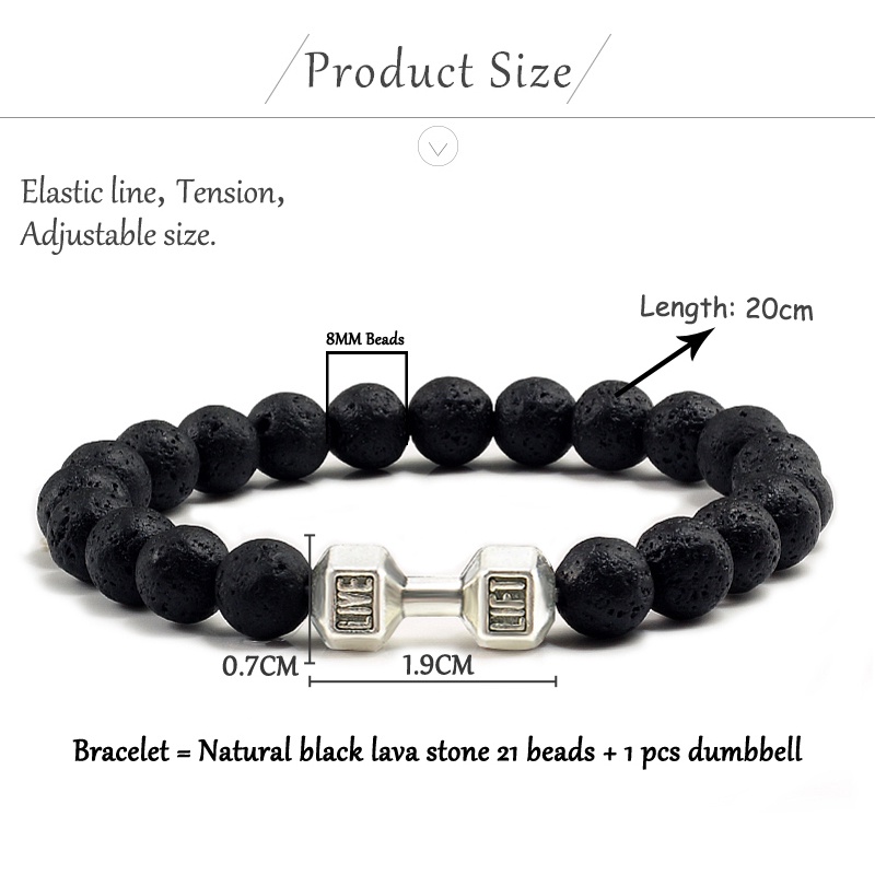 Adjustable Peregangan Bangle Pasangan Batu Vulkanik Gelang Dumbbell Manik-Manik Bracelets