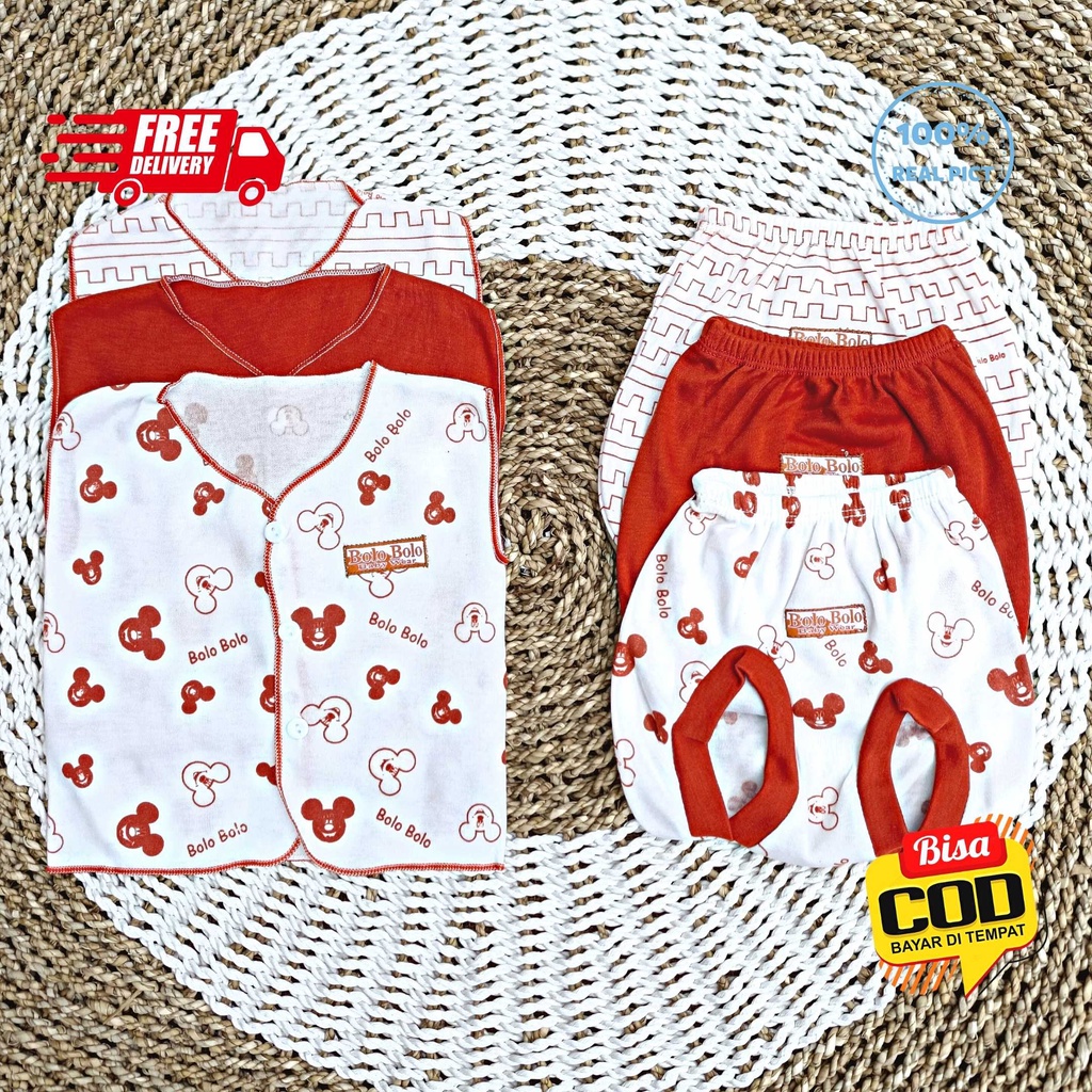 SALE 7.7 - 18 PCS Baju Bayi Celana Bayi Baru Lahir Newborn Bolo-Bolo Serian MERAH BATA