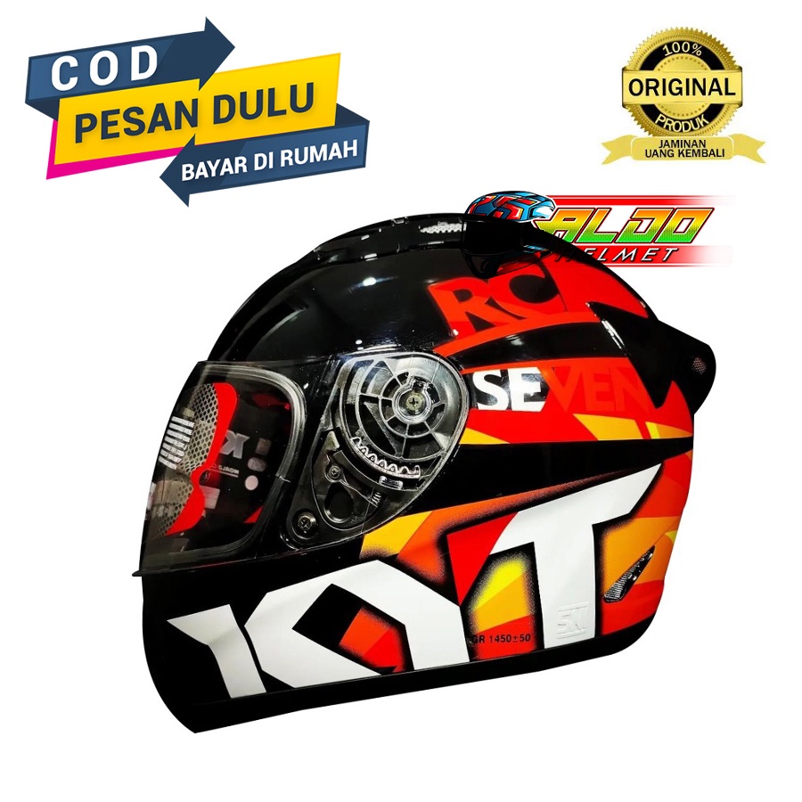 HELM / KYT / HELM RC7 / HELM KYT RC 7 MOTIF SERI #19 BLACK ORANGE ORIGINAL / KYT RC SEVEN FULL FACE 