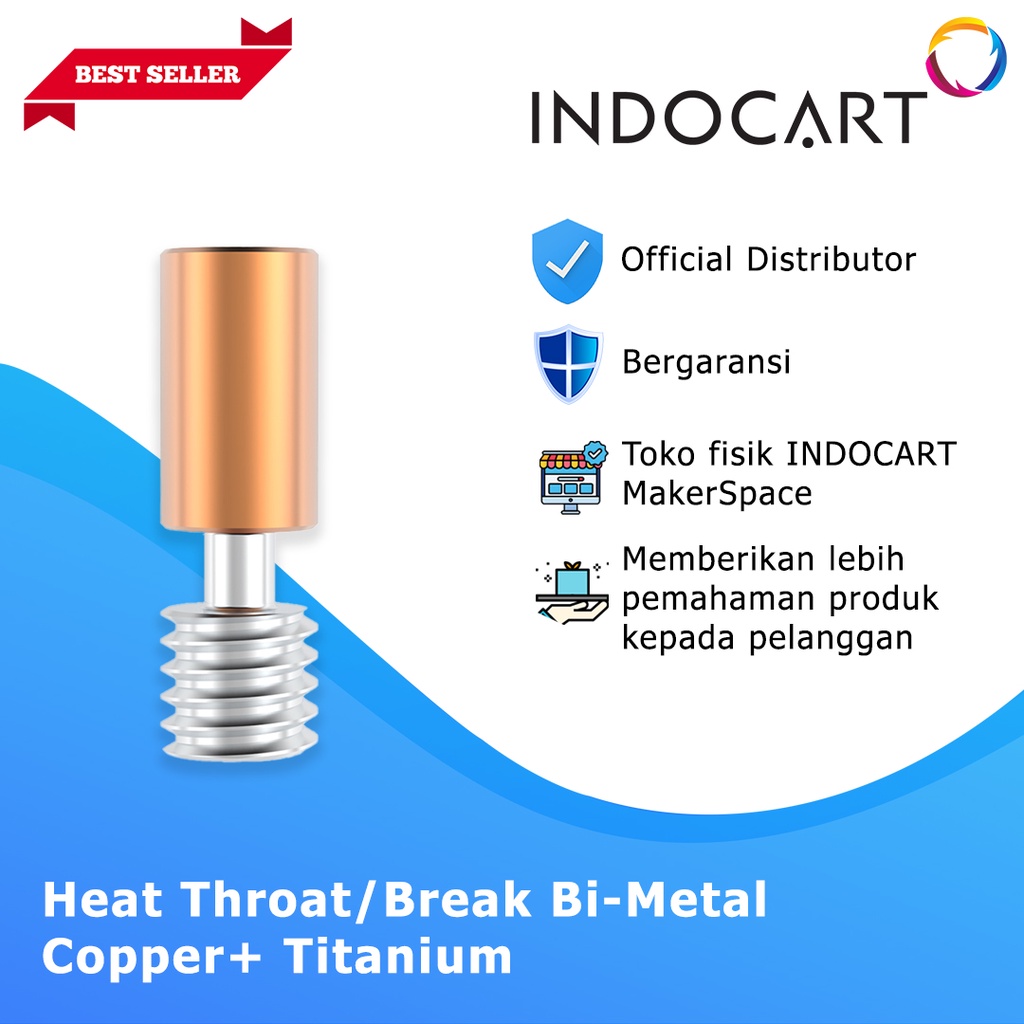 INDOCART Heat Throat HeatBreak Bi Metal 3D Printer Copper Titanium