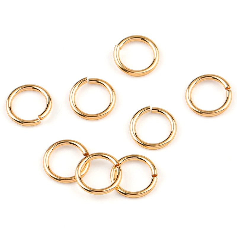 10pcs Cincin Emas 14K Ukuran 0.5 / 0.64 / 0.76 / 0.81mm Untuk Membuat Gantungan Kunci / Gelang