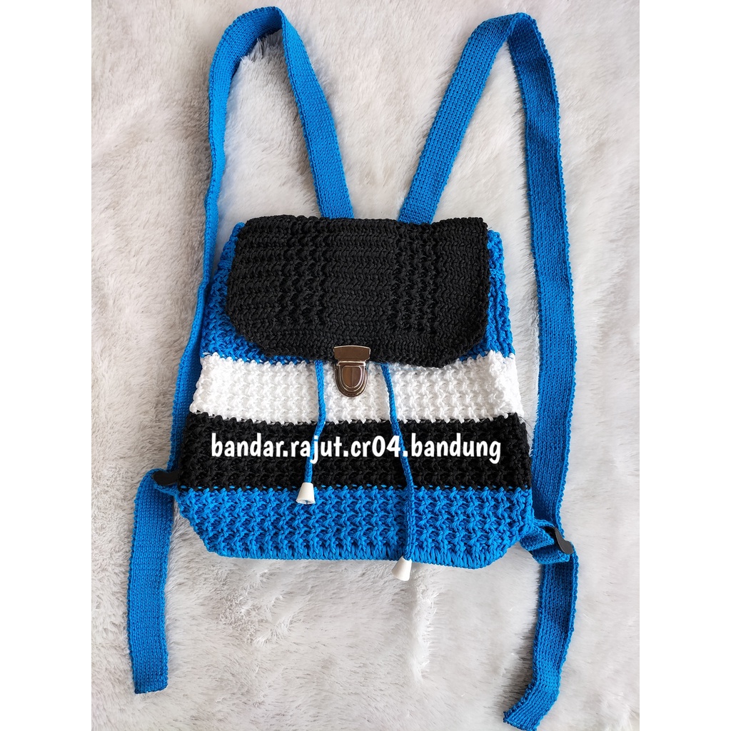 TAS RAJUT RANSEL MILLENIAL STRIP.-Biru/Hitam