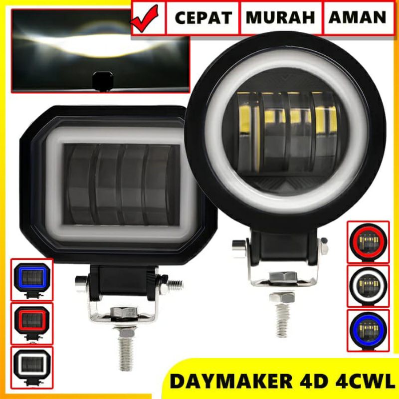 Lampu Tembak Daymaker 4 Lensa CWL 6D 40 Watt Worklight Angel Eyes DC 12 - 24V