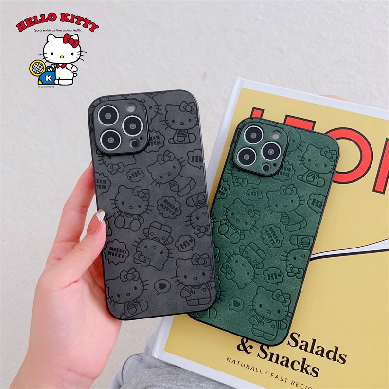 Soft Case Motif Kartun Hello Kitty Warna Hijau Dan Hitam Untuk IPhone 14 13 12 11 Pro X XS Max XR 7 8 Plus SE2020