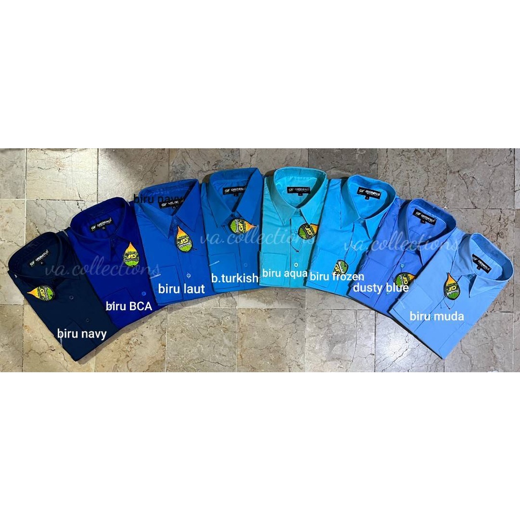 KEMEJA PRIA GREENFALO - KEMEJA POLOS  LENGAN PANJANG PRIA WARNA BIRU DONGKER / BIRU BCA / BIRU LAUT 