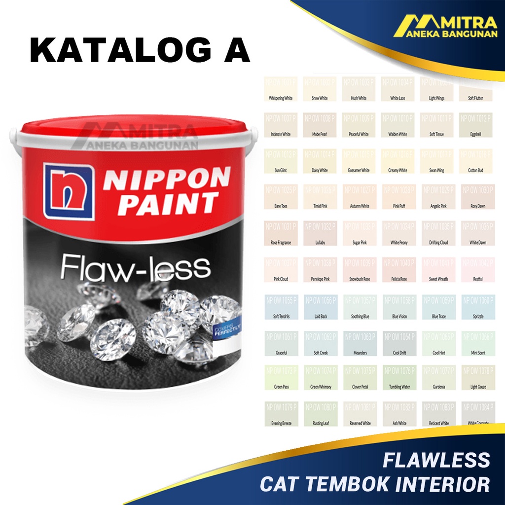 CAT TEMBOK INTERIOR FLAWLESS NIPPON PAINT 2,5 LITER / WARNA SOFT / KATALOG A