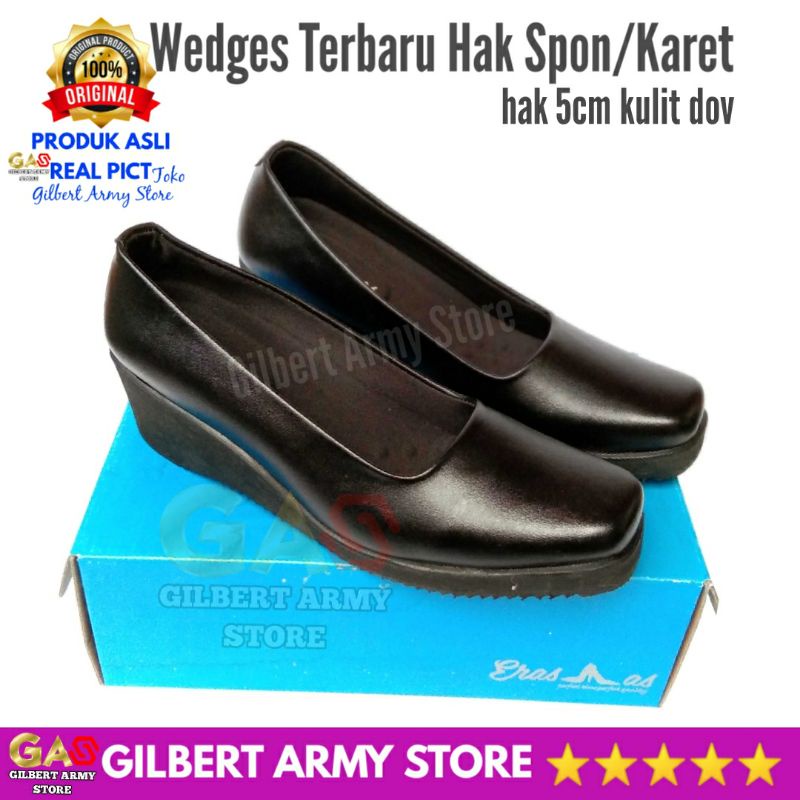 ERASMAS Sepatu Persit Wedges Wanita Terbaru B5 dop 36-43 hak 5cm Sedang Sol Tapak Karet Spon Ringan